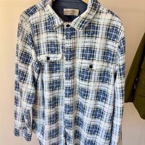 Outerknown Blanket Shirt Blue and White Plaid Large